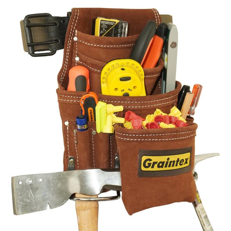 Graintex Suede 10-Pocket Leather Nail and Tool Pouch with Belt - SS2976
