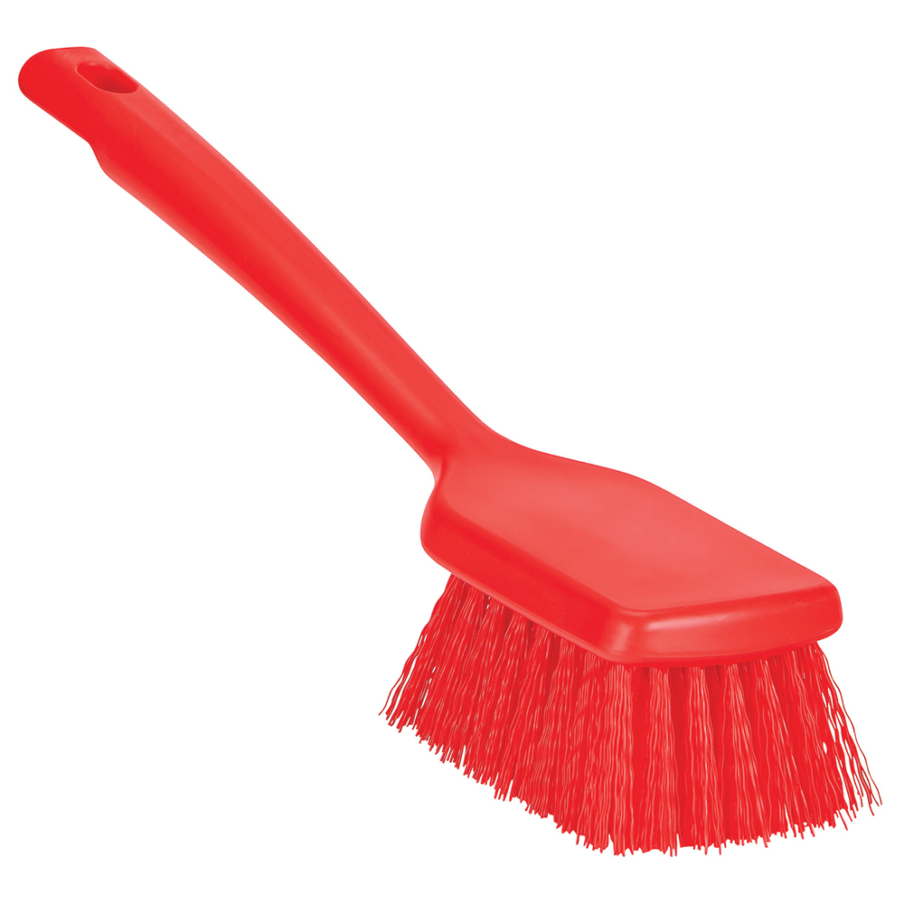 Vikan ColorCore Washing Brush with Short Handle, 11.8" Stiff, Red - 410714