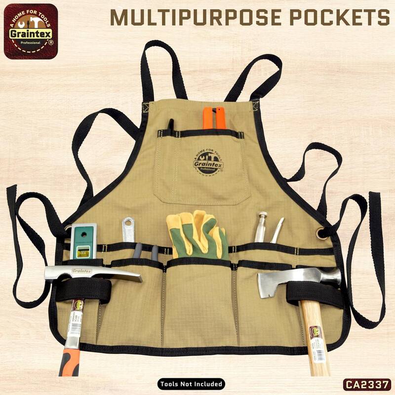Graintex 16-Pocket Rip-Stop Canvas Khaki Bib Apron - CA2337
