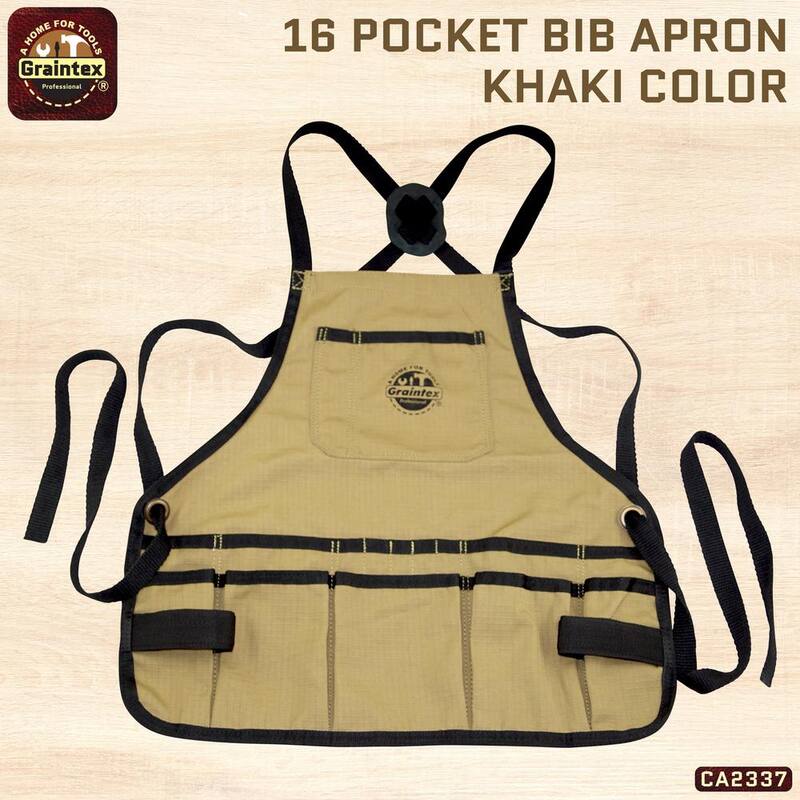 Graintex 16-Pocket Rip-Stop Canvas Khaki Bib Apron - CA2337