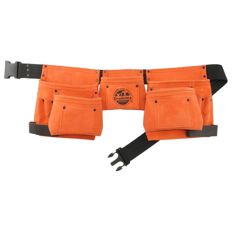 Graintex 11-Pocket Suede Leather Orange Tool Apron with 2 Hammer Loops - DS2419