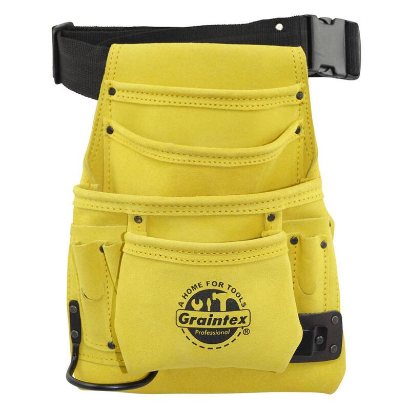 Graintex Yellow Suede Leather 10-Pocket Nail and Tool Pouch with Belt - SS2256