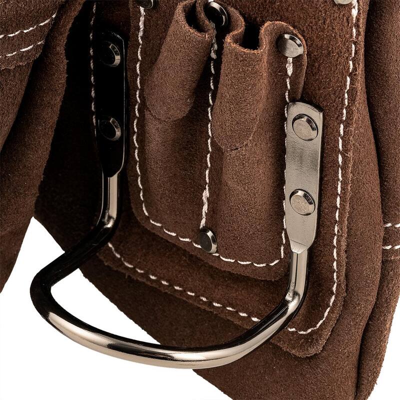 BUCKET BOSS 10 Pocket Suede Leather Work Tool Belt Pouch with Steel Hammer Loop and Tape Measure Holder - 54063