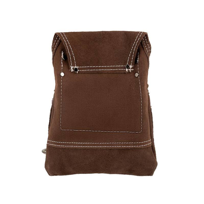 BUCKET BOSS 10 Pocket Suede Leather Work Tool Belt Pouch with Steel Hammer Loop and Tape Measure Holder - 54063