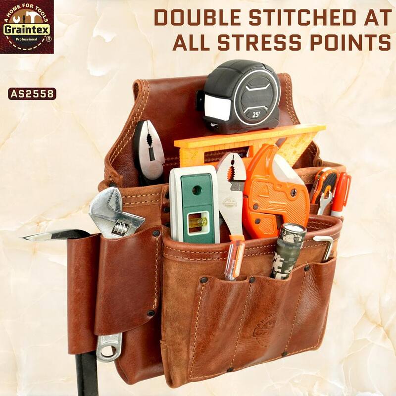 Graintex 8-Pocket Framers Professional Tool Pouch with Ambassador Series Top Grain Leather - AS2558
