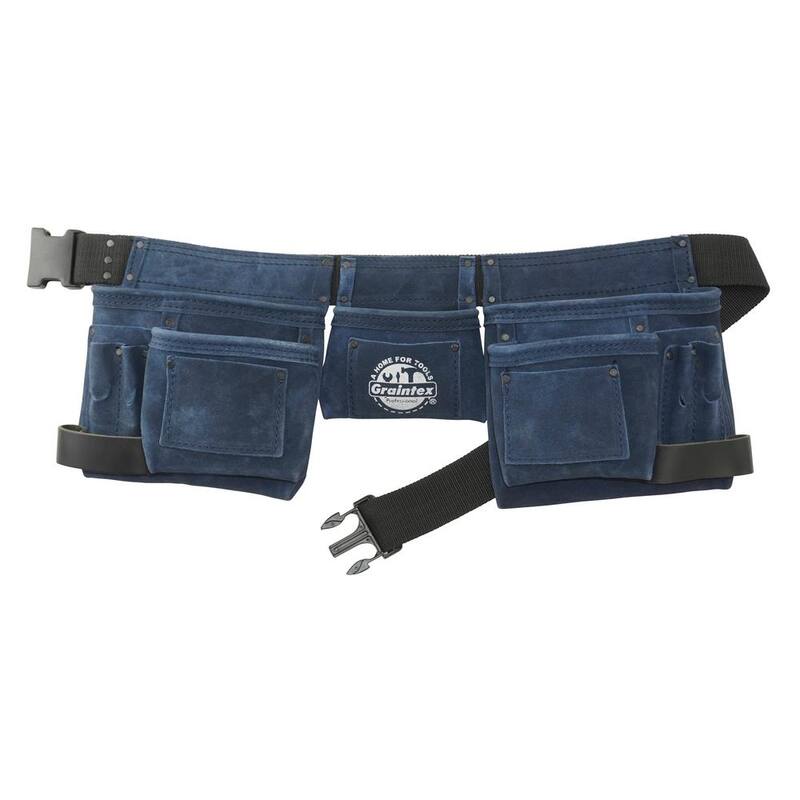 Graintex 11-Pocket Suede Leather Navy Blue Tool Apron with 2 Hammer Loops - DS2346