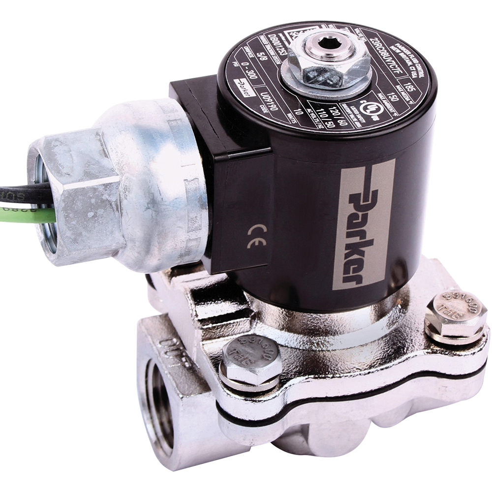 Parker Solenoid Valve: 2-Way & 2-Position, 3/8" Port - 23RC06TV7C8B
