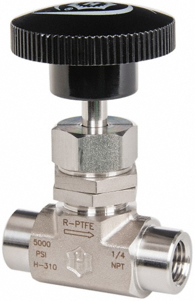 Ham-Let Needle Valve: Round Knob Handle, Straight, 1/4" Pipe, FNPT x FNPT End, Stainless Steel Body - 3204864
