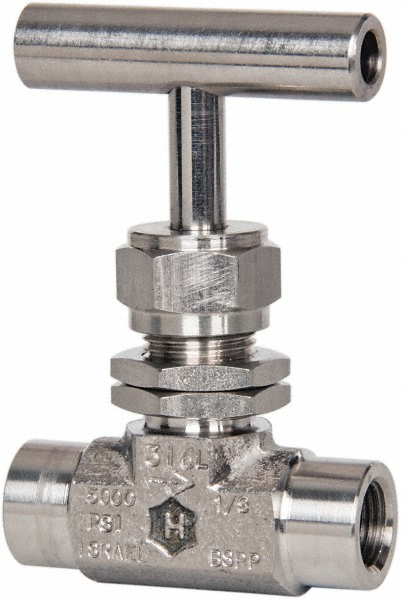 Ham-Let Needle Valve: Round Knob Handle, Straight, 1/4" Pipe, FNPT x FNPT End, Stainless Steel Body - 3204864