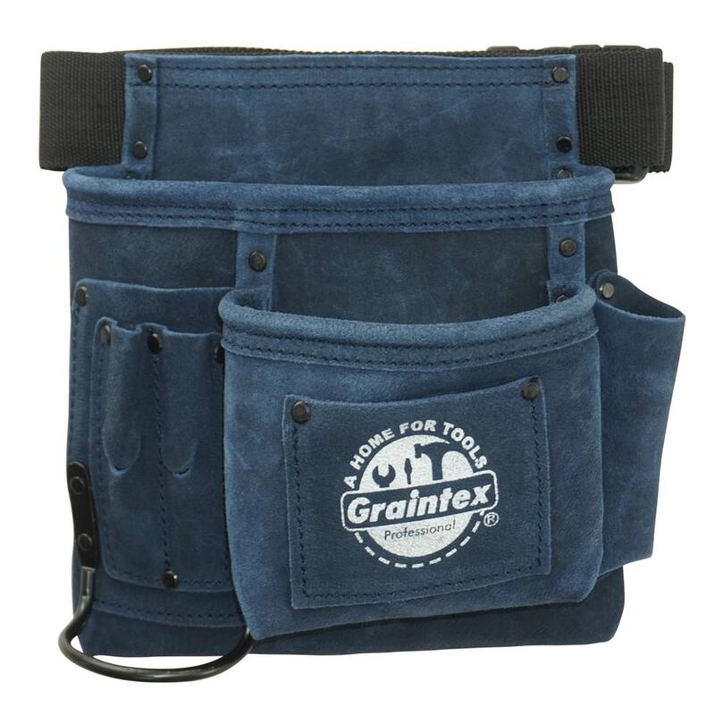 Graintex 5-Pocket Navy Blue Nail and Tool Pouch with Belt Suede leather - SS2595