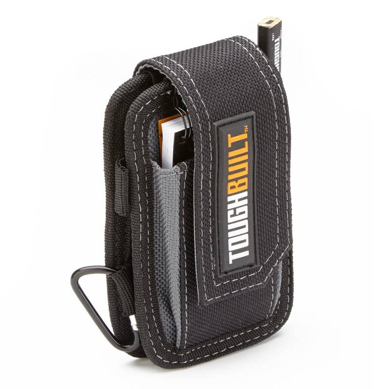 TOUGHBUILT Smart Phone Pouch, Black with steel clasp and pockets for notebook and carpenter pencil - TB-33