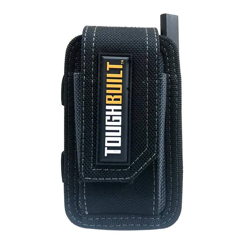 TOUGHBUILT Smart Phone Pouch, Black with steel clasp and pockets for notebook and carpenter pencil - TB-33