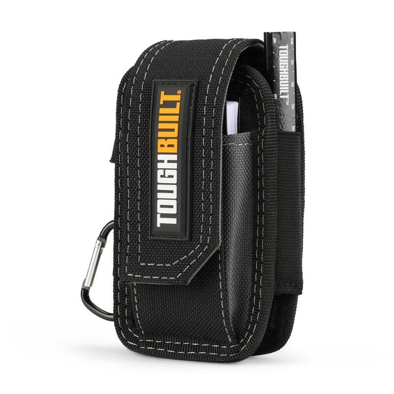 TOUGHBUILT Smart Phone Pouch, Black with steel clasp and pockets for notebook and carpenter pencil - TB-33