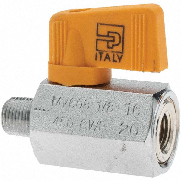 Midwest Control Miniature Manual Ball Valve: 1/8" Pipe, Full Port, Brass - MVFP-18MTHS