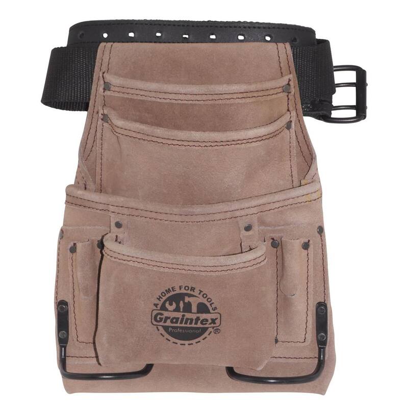 Graintex 10-Pocket Suede Leather Nail and Tool Pouch with Belt - SS2270