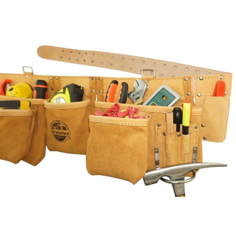 Graintex 12-Pocket Top Grain Leather Work Apron with 2 in. Belt - DT2005