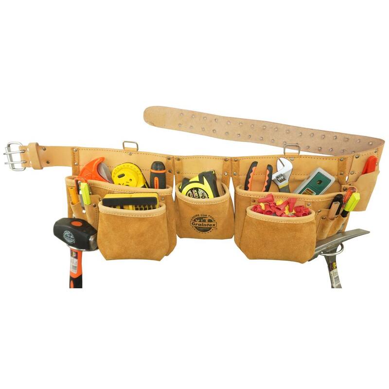 Graintex 12-Pocket Top Grain Leather Work Apron with 2 in. Belt - DT2005