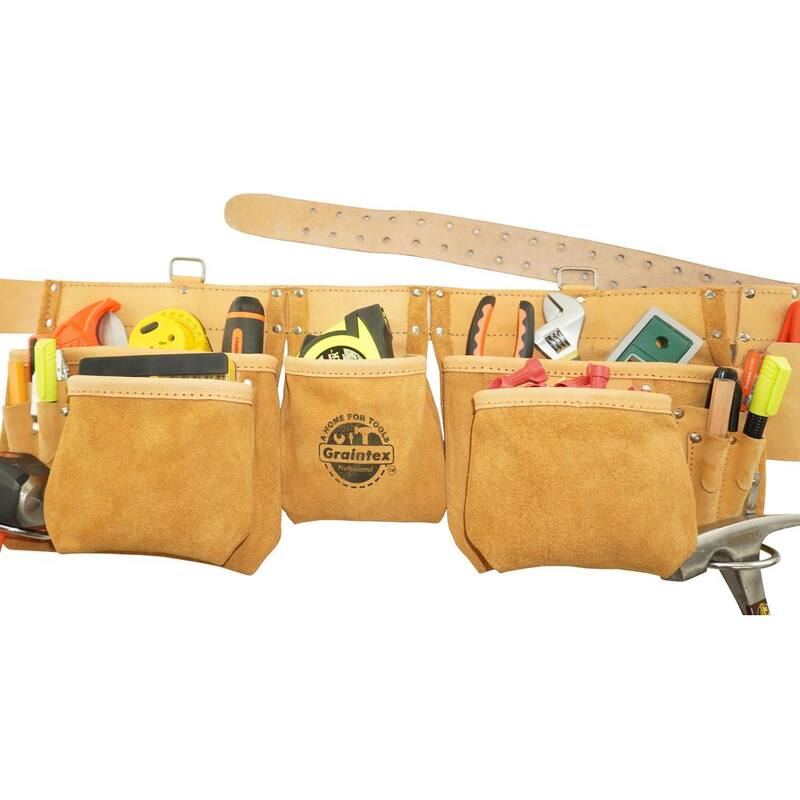 Graintex 12-Pocket Top Grain Leather Work Apron with 2 in. Belt - DT2005