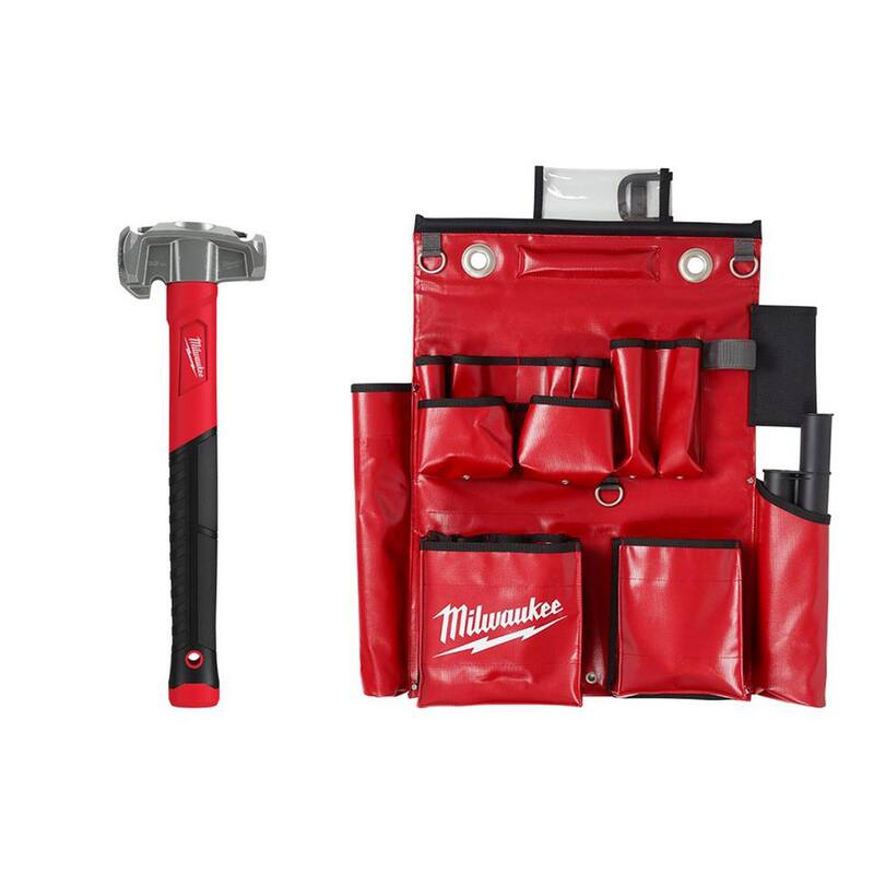 Milwaukee Lineman's Compact Aerial Tool Apron with 36 oz. 4-In-1 Lineman's Hammer - 48-22-9040-48-22-8291