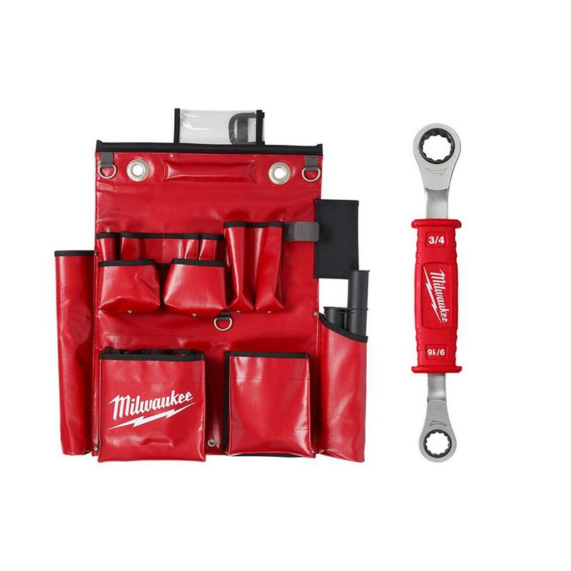 Milwaukee Lineman's Compact Aerial Tool Apron with Lineman's 2-In-1 Insulated Ratcheting Box Wrench - 48-22-8291-48-22-9211