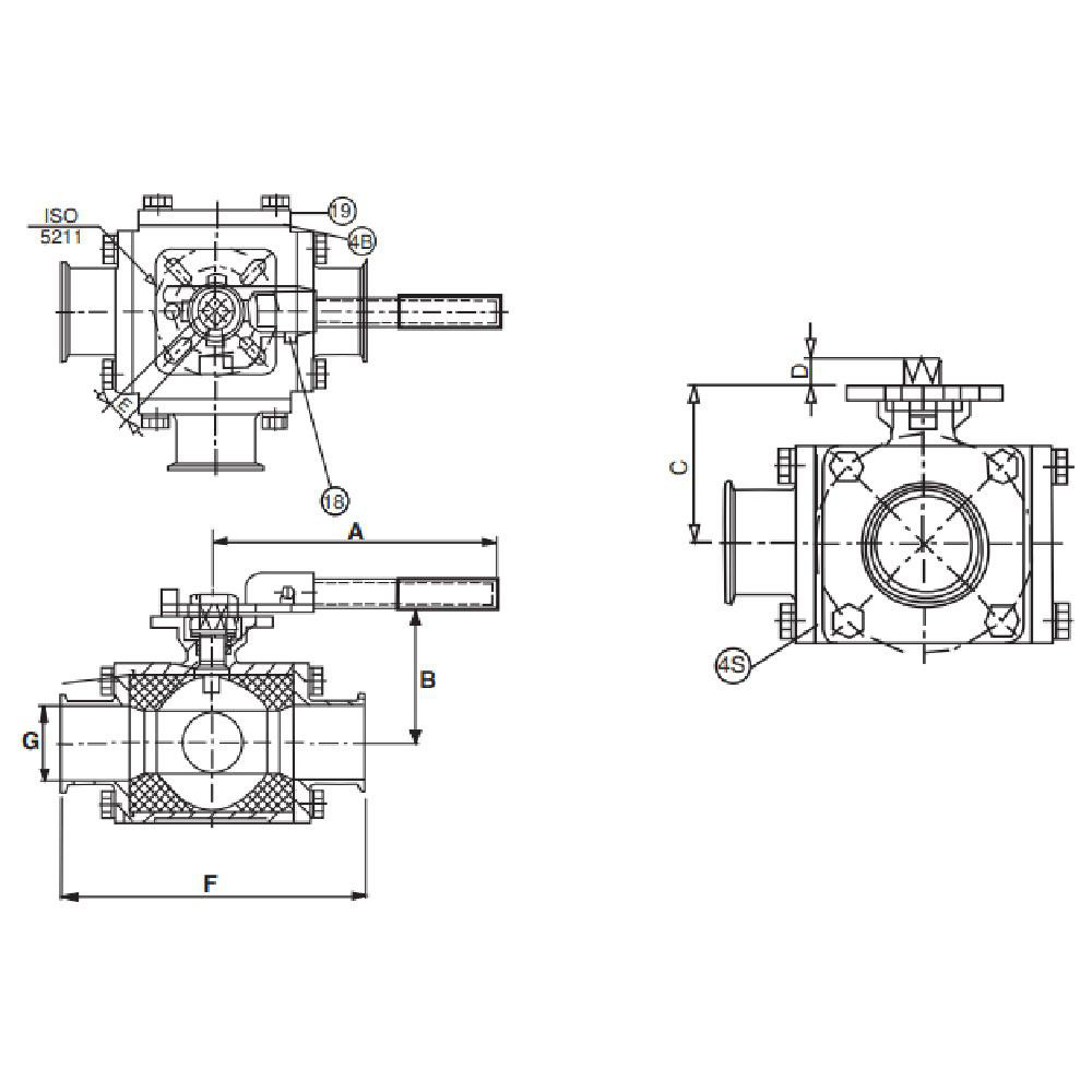 VNE Sanitary Manual Ball Valve: 1-1/2" Pipe, Full Port - EG93CCC-61.5-T