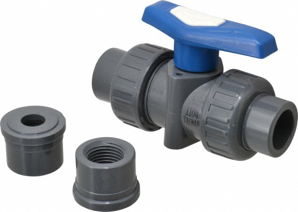 Plast-O-Matic True Union Manual Ball Valve: 1/2" Pipe, Full Port - MBV050EPT-PV