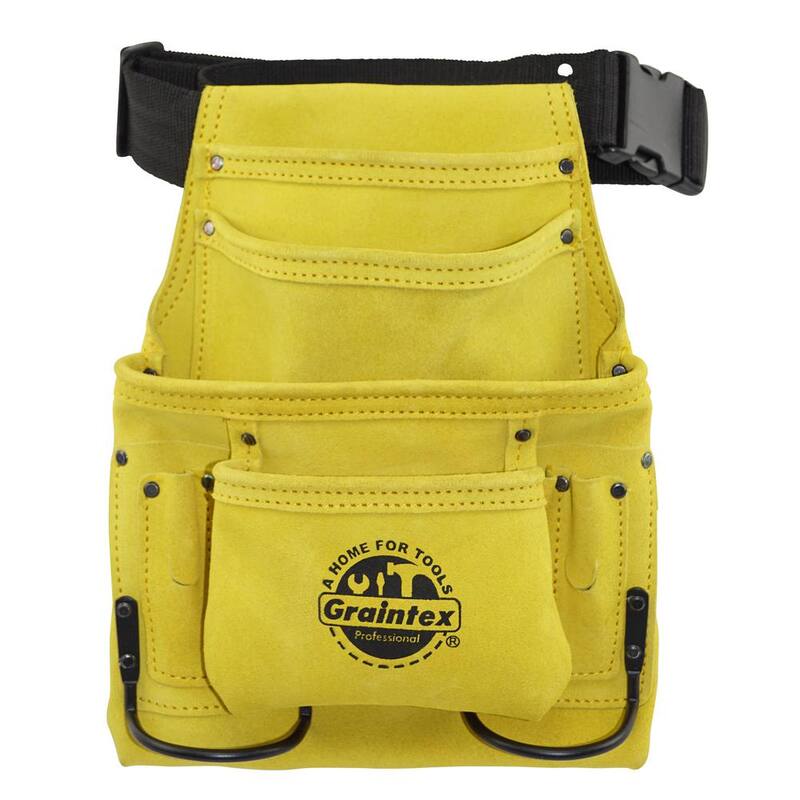 Graintex 10-Pocket Suede Leather Nail and Tool Pouch with Belt in Yellow - SS2279
