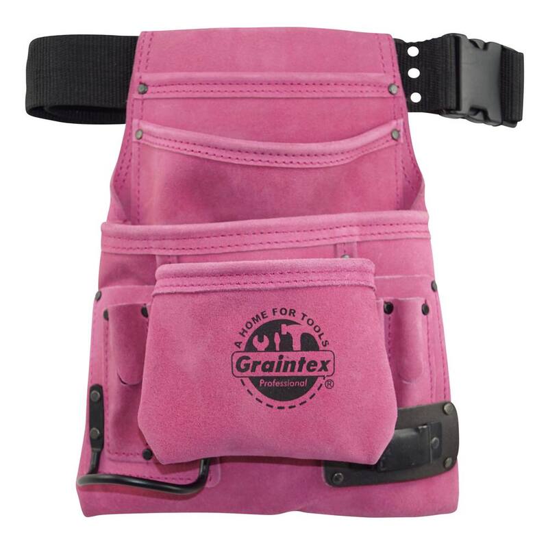 Graintex 10-Pocket Suede Leather Nail and Tool Pouch with Belt in Pink - SS2034