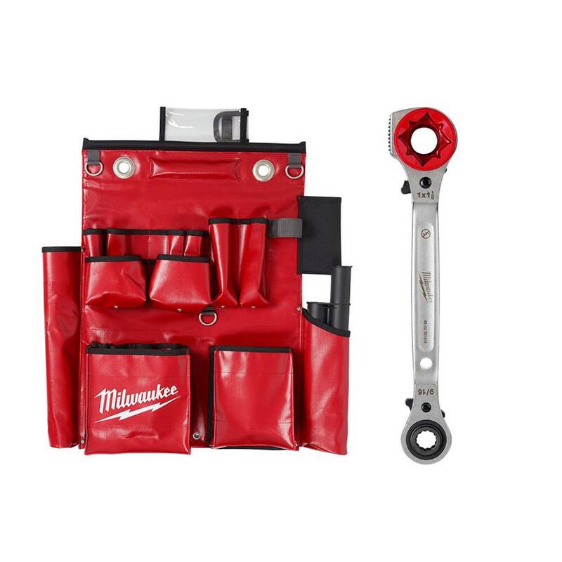 Milwaukee Lineman's Compact Aerial Tool Apron with Lineman's 5-In-1 Ratcheting Wrench with Milled Strike Face (2-Piece) - 48-22-8291-48-22-9216M
