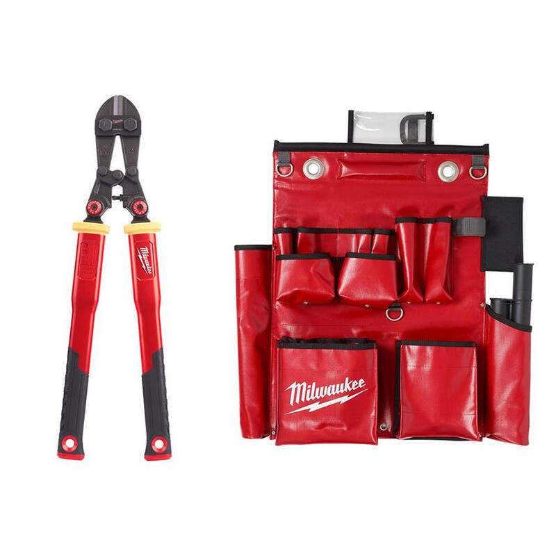 Milwaukee Lineman's Compact Aerial Tool Apron and 24 in. Fiberglass Handle with PIVOTMOVE Rotating Handles Bolt Cutter - 48-22-4224-48-22-8291