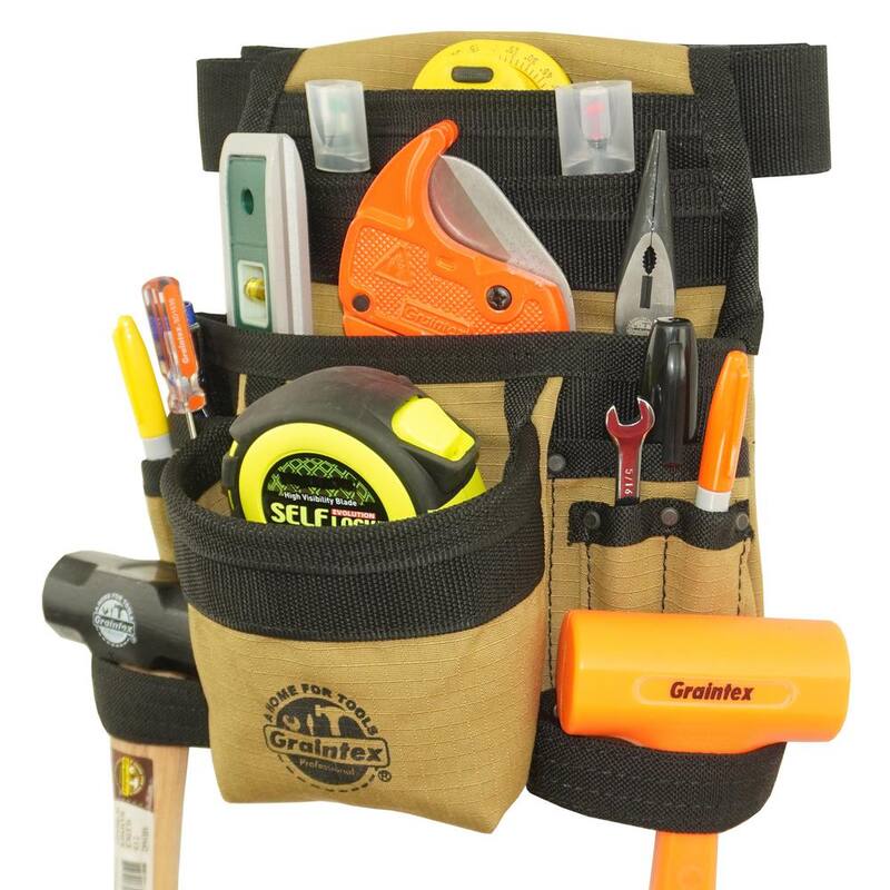 Graintex Khaki Canvas 10-Pocket Finisher Tool Pouch - CS2425