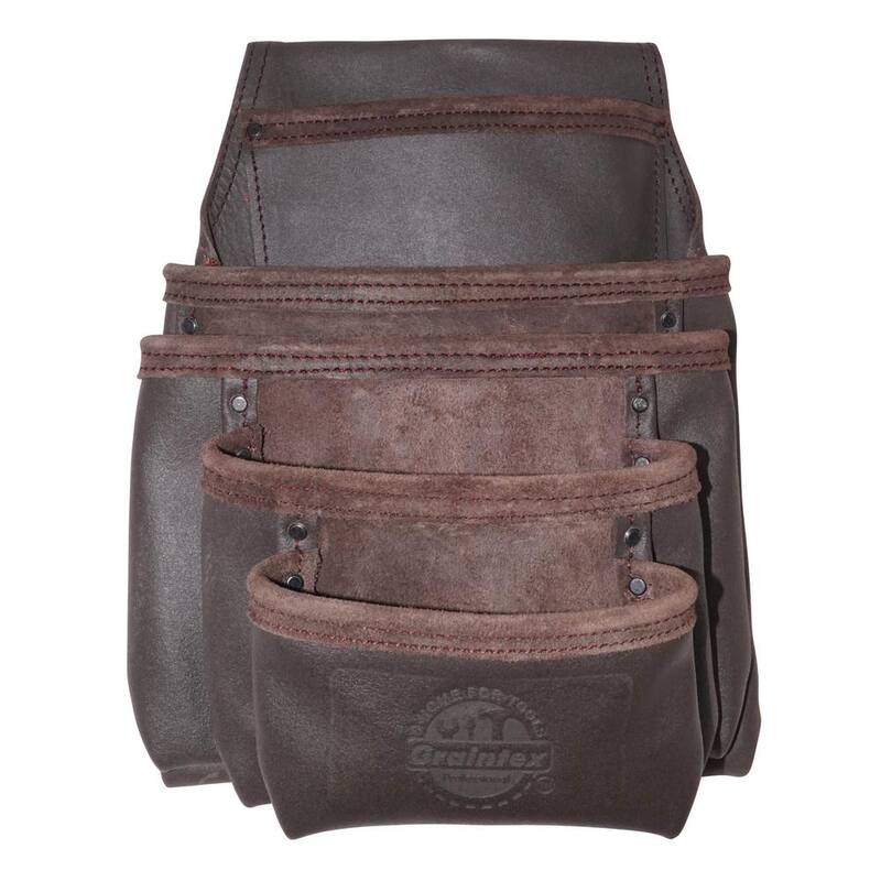 Graintex 5-Pocket Oil Tanned Leather Nail and Tool Pouch in Dark Brown - OS2052