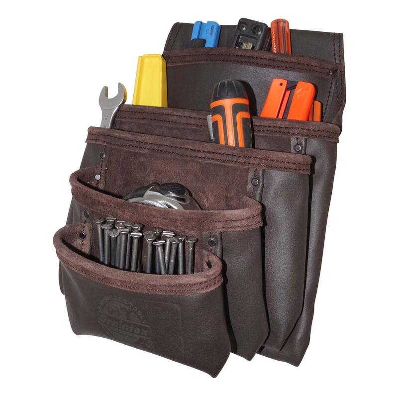Graintex 5-Pocket Oil Tanned Leather Nail and Tool Pouch in Dark Brown - OS2052