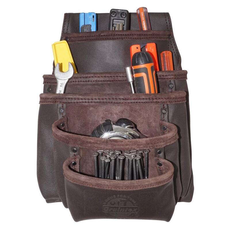 Graintex 5-Pocket Oil Tanned Leather Nail and Tool Pouch in Dark Brown - OS2052