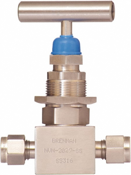 Brennan Needle Valve: Straight, 3/8" Pipe, Stainless Steel Body, Polytetrafluoroethylene Seal - NVN-2019-SS