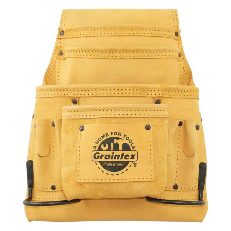 Graintex 10 Pocket Yellow Top Grain Leather Nail & Tool Pouch - ST2640