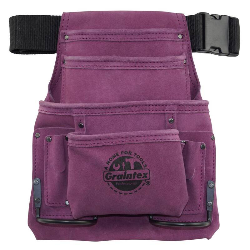 Graintex 10-Pocket Suede Leather Nail and Tool Pouch with Belt in Purple - SS2123