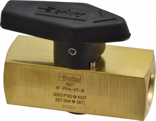 Parker 1/4" Pipe, 3,000 psi WOG Rating, Brass, Inline, One Way Instrumentation Plug Valve - 4F-PR4-VT-B