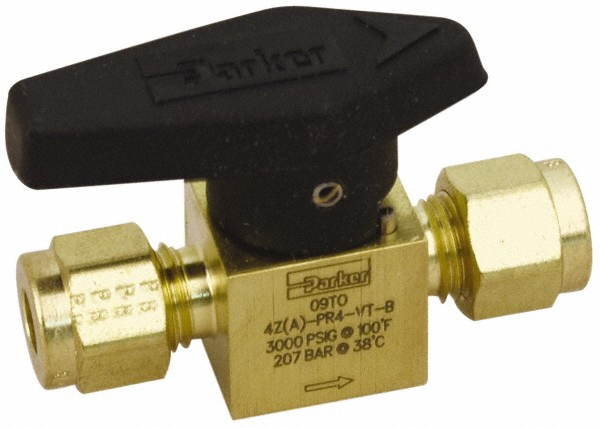 Parker 1/4" Pipe, 3,000 psi WOG Rating, Brass, Inline, One Way Instrumentation Plug Valve - 4F-PR4-VT-B