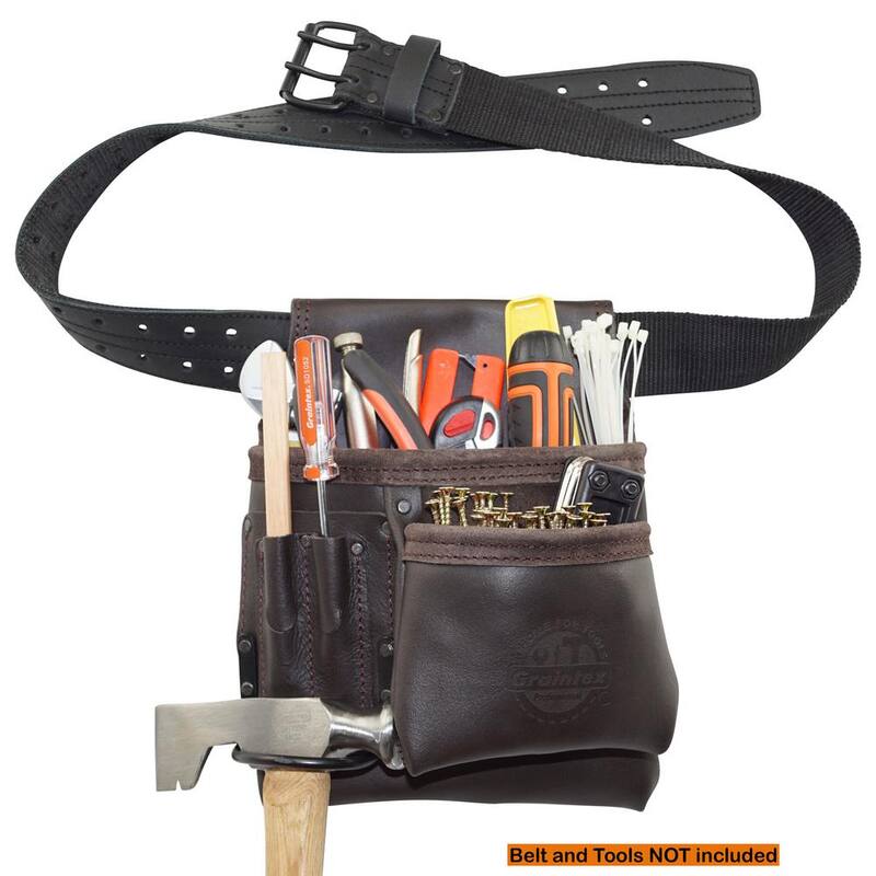 Graintex 5-Pocket Oil Tanned Leather Right Handed Nail and Tool Pouch - OS2201