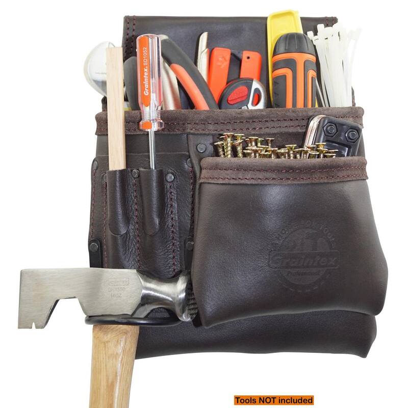 Graintex 5-Pocket Oil Tanned Leather Right Handed Nail and Tool Pouch - OS2201