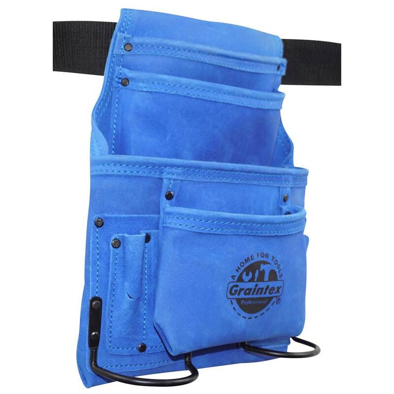 Graintex 10-Pocket Suede Leather Nail and Tool Pouch with Belt in Blue - SS2132