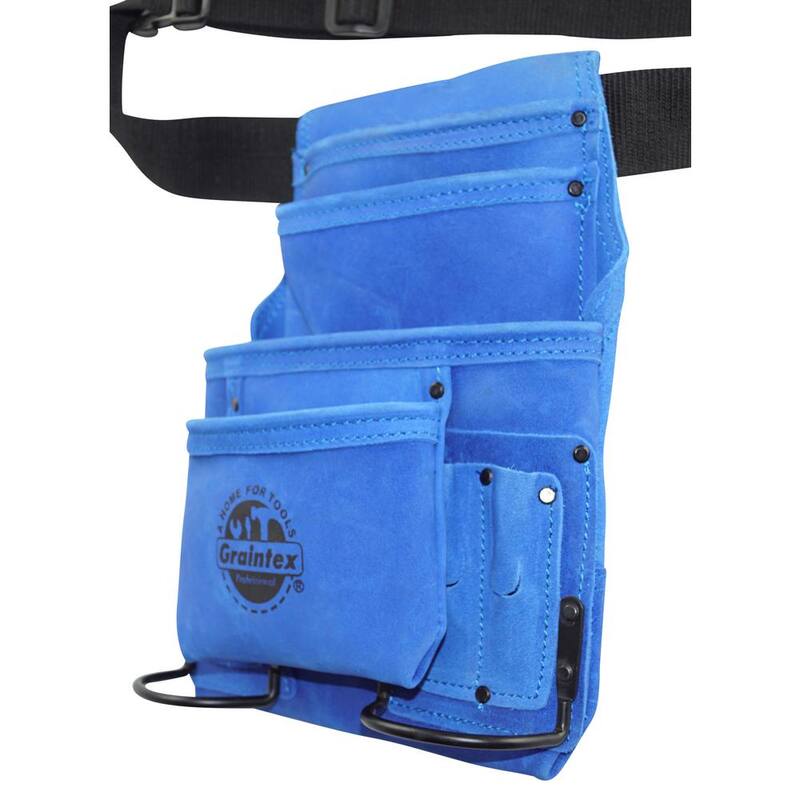 Graintex 10-Pocket Suede Leather Nail and Tool Pouch with Belt in Blue - SS2132