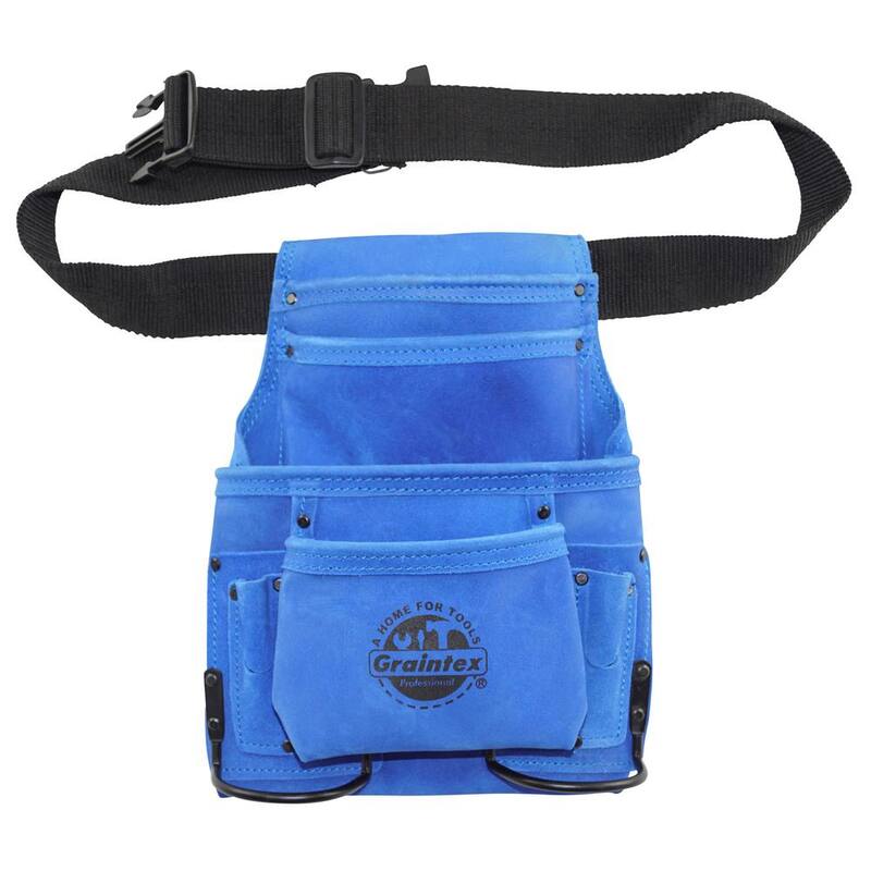 Graintex 10-Pocket Suede Leather Nail and Tool Pouch with Belt in Blue - SS2132