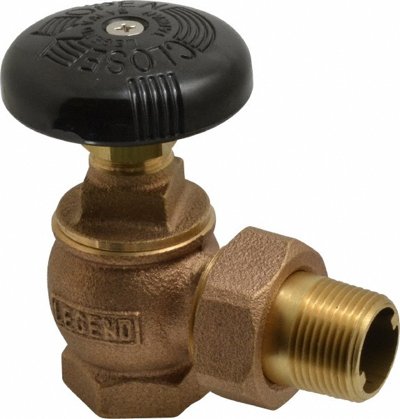 Legend Valve 3/4" Pipe, 60 psi WOG Rating, FNPT x Male Union End Connections, Handwheel Steam Angle Radiator Valve - 110-104