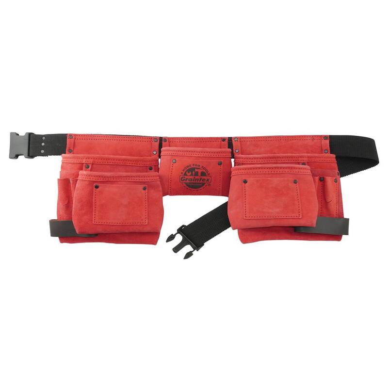 Graintex 11-Pocket Suede Leather Red Tool Apron with 2 Hammer Loops - DS2439