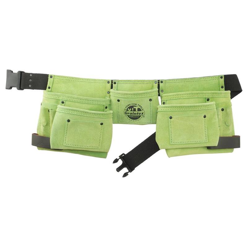 Graintex 11-Pocket Suede Leather Lime Green Tool Apron with 2 Hammer Loops - DS2366
