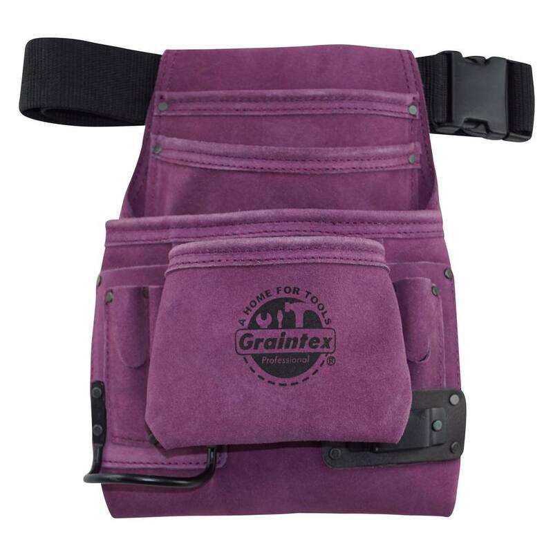 Graintex 10-Pocket Suede Leather Nail and Tool Pouch with Belt in Purple - SS2032