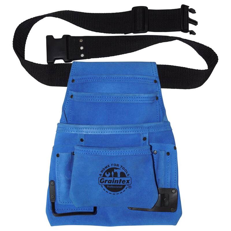 Graintex 10-Pocket Suede Leather Nail and Tool Pouch with Belt in Blue - SS2138
