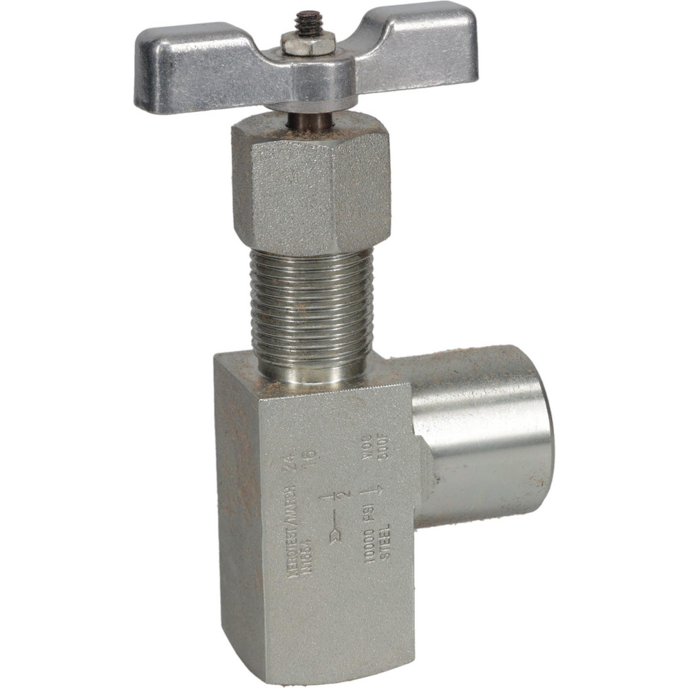 Value Collection Needle Valve: Angled, 1/2" Pipe, NPT End, Alloy Body - 67550019